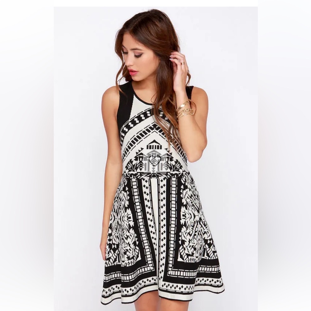 EUC Matter of Prints-cipal Black and Ivory Print Sweater Dress by LUSH